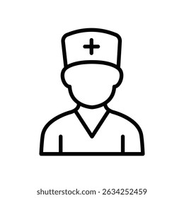 Simple line art icon of a doctor, representing healthcare and medical professionals.