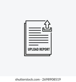 Ícone de arte de linha simples de um documento com símbolo de seta de carregamento e relatório de carregamento de texto