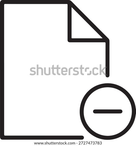 A simple line art icon of a document page with a folded corner and a circular symbol containing a minus sign, all in black on white background