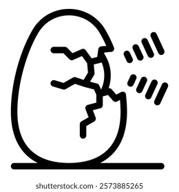 Simple line art icon of an egg breaking open with light shining through the cracks