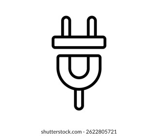 Simple line art icon of an electrical plug, symbolizing power, connection, and technology. Clean, minimalist design suitable for web, mobile apps, and infographics.