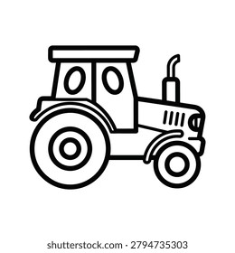 Simple line art icon of a farm tractor with agriculture machinery transportati