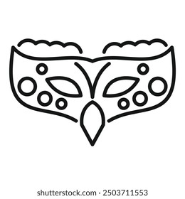 Simple line art icon of a festive carnival mask with ornate decorations