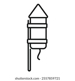 Simple line art icon of a firework rocket ready to be launched for a festive celebration