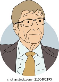 simple line art icon gentleman businessman, Bill Gates an American business magnate, software developer, investor, author, and philanthropist. Microsoft CEO,  president and chief software architect