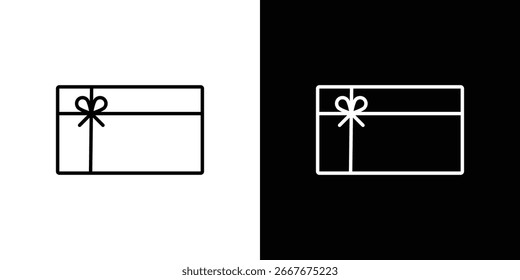 Simple line art icon of a gift box with a ribbon bow, presented on both white and black backgrounds.