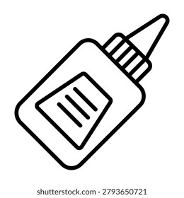 Simple line art icon of a glue squeeze bottle for crafts and stationery with adhesive stationary container schoolwork