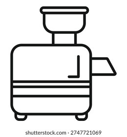 Simple line art icon of a grain grinder crushing machine with a container on top