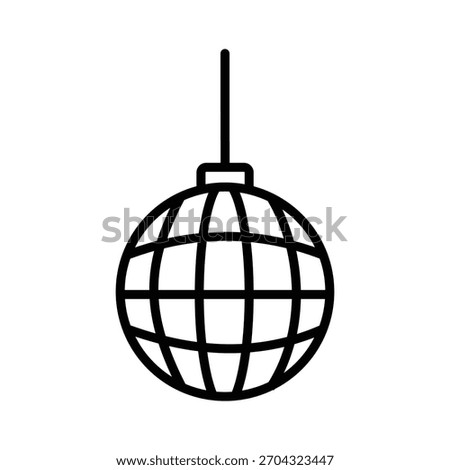 A simple line art icon of a hanging disco ball. This minimalist symbol is perfect for party, nightlife, and retro 70s or 80s themed designs.
