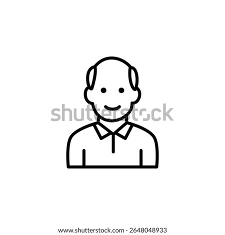 Simple line art icon of a happy, smiling, bald man.