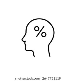 Simple line art icon.  A head with a percentage symbol inside.