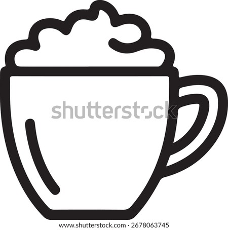 Simple line art icon of a hot beverage with whipped cream in a mug