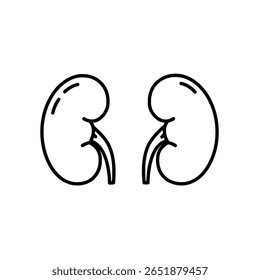 Eine einfache Linie Kunst Ikone der menschlichen Nieren. Eine minimalistische Zeichnung, die innere Organe, Anatomie und medizinische Bereiche wie die Urologie darstellt.