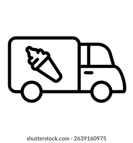 A simple line art icon of an ice cream truck, perfect for websites or apps that require a visual representation of a food truck.