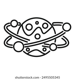 Simple line art icon illustration of a cartoon planet with orbiting planets