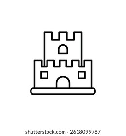 Simple line art icon illustration of a miniature sandcastle, castle symbol