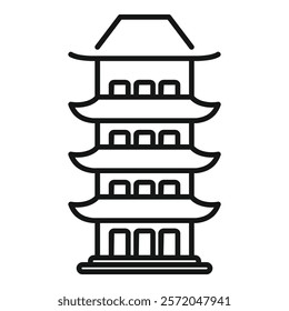 Simple line art icon of a japanese pagoda temple building representing spirituality and eastern culture