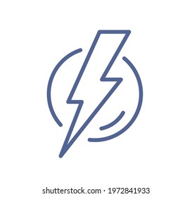 Simple line art icon of lightning flash in circle. Electric power sign with thunder bolt. Symbol of electricity, energy, charge or danger. Linear flat vector illustration isolated on white background