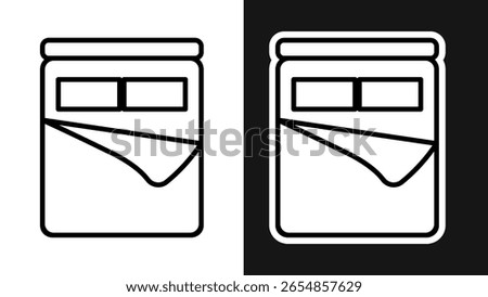 Simple Line Art Icon Made Bed, Top View, Bedding Illustration