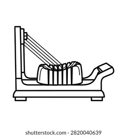A simple line art icon of a manual egg slicer kitchen utensil.