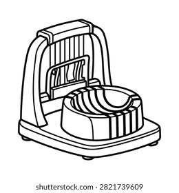A simple line art icon of a manual kitchen egg slicer tool.