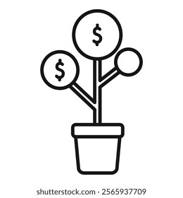 Simple line art icon of a money tree growing, symbolizing financial growth and prosperity