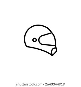 Simple line art icon of a motorcycle helmet.