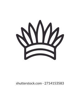 Un simple icono de arte lineal del tocado de un jefe nativo americano con plumas, que simboliza la herencia indígena y el liderazgo tribal.