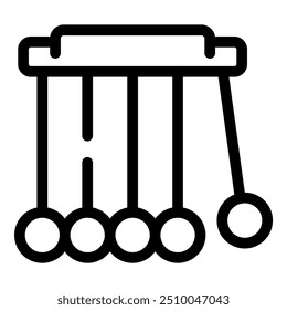 Simple line art icon of a newton's cradle demonstrating basic physics