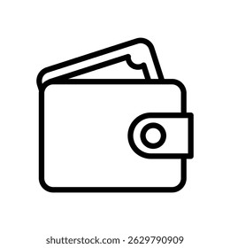 Simples ícone da ilustração linear de uma carteira aberta com uma nota visível