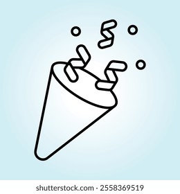 A simple line art icon of a party popper with confetti. Perfect for celebration, events, and festive designs.