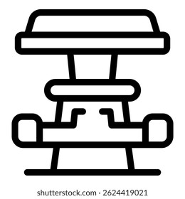 Simple line art icon of a picnic table, perfect for representing outdoor dining or recreation