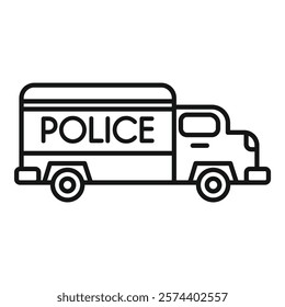 Simple line art icon of a police truck ensuring public order and responding to emergencies