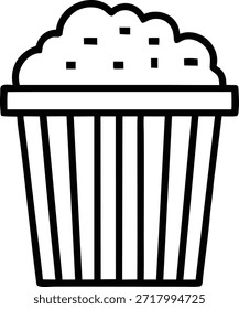 Simples ícone da arte da linha de um balde de pipoca. Perfeito para designs de filmes, sites, aplicativos e muito mais. Vetor limpo, estilo mínimo, facilmente escalável. Esta ilustração em preto e branco é ideal para várias aplicações.