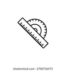 Ícone de arte de linha simples de um protrator e régua para geometria e medição