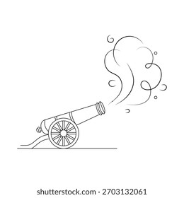 Eine einfache Linie Kunst Ikone der Ramadan Cannon (Midfa al Iftar). Dieser Umriss zeigt die traditionelle Kanone schießen Iftar (Brechen der schnellen) ankündigen. Ramadan Kanonen Linie Kunst, Ramadan Kanonen Symbol
