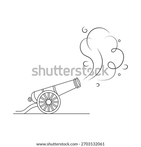 A simple line art icon of the Ramadan Cannon (Midfa al Iftar). This outline shows the traditional cannon firing to announce Iftar (breaking the fast). Ramadan cannon line art, Ramadan cannon icon