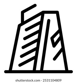 Simple line art icon representing a modern building, symbolizing urban development and architectural design