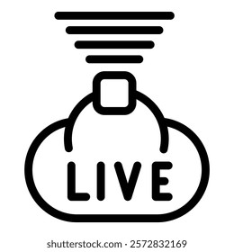 Simple line art icon representing live streaming or broadcasting, suitable for web and apps