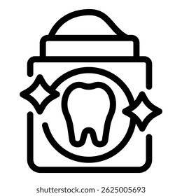 Simple line art icon representing a tooth with sparkles, symbolizing dental hygiene
