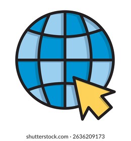A simple line art icon representing the concept of the world wide web, globalization, and online access