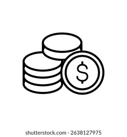 Simple line art icon representing a stack of coins. Illustrates wealth and financial success.