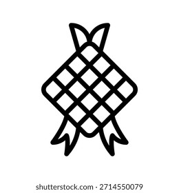 Um simples ícone de arte retratando ketupat, um tradicional bolo de arroz do Sudeste Asiático. Design de interface de usuário de ícone de linha única islâmico.