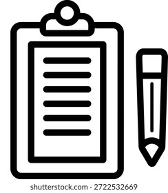 A simple line art icon representing a clipboard with a checklist and a pencil.