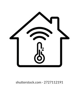 Simples ícone de arte de linha representando o sistema de controle de aquecimento doméstico inteligente com termômetro
