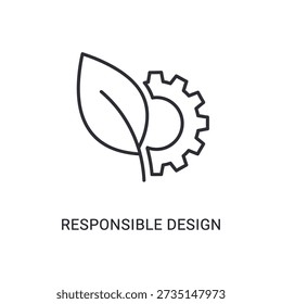Ícone de arte de linha simples representando conceito de design sustentável e ecológico com folha e roda dentada no fundo branco