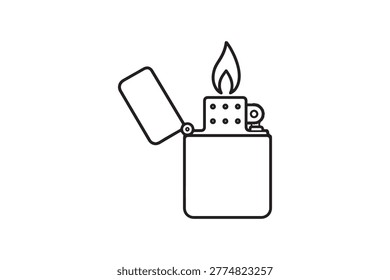 Simple line art icon representing a lit lighter with lighter fluid white background illustration lighting ignition combustion mechanism studio shot equipment survival firestarter
