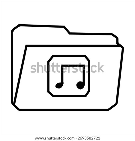 A simple line art icon representing a folder containing a musical note symbol within a decorative frame on a white background.
