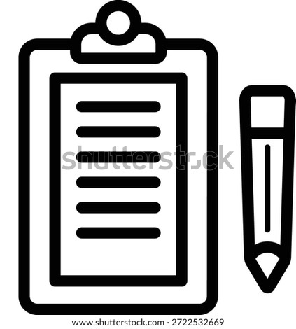 A simple line art icon representing a clipboard with a checklist and a pencil.