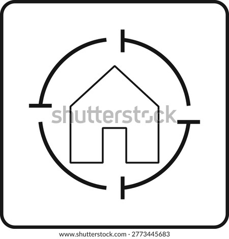 Simple line art icon representing a house within a circular target or scope symbol
